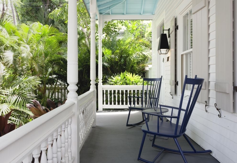 patio with two rocking chairs