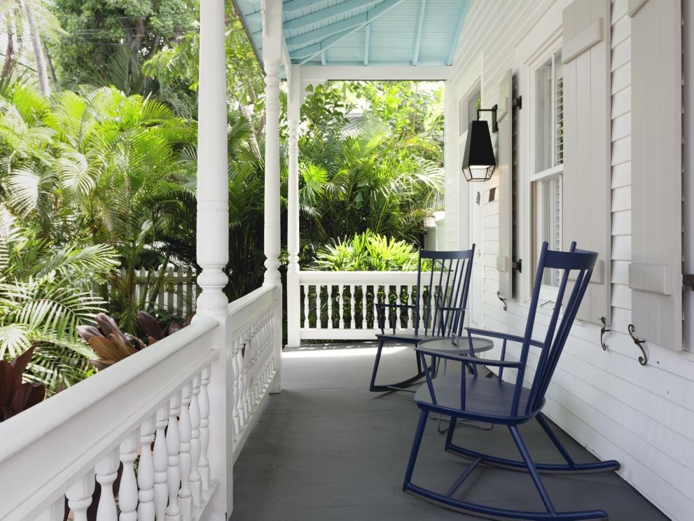 patio with two rocking chairs